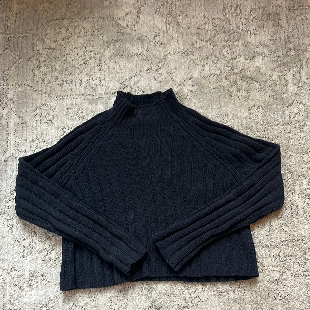 American Eagle Women's cropped Black Ribbed mock neck Sweater